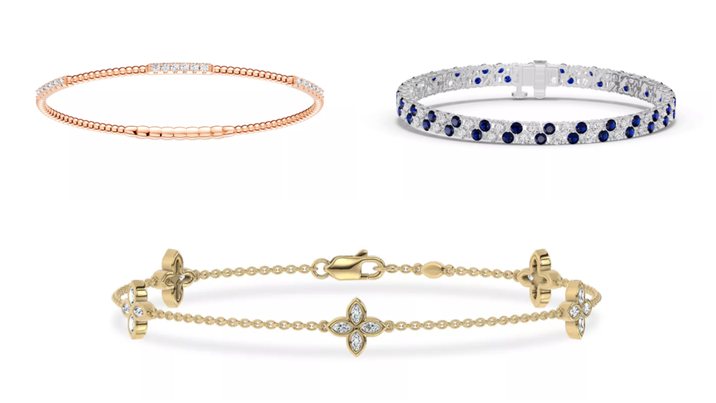 Composite image of bestsellers from Rare Carat, one of the best places to buy lab grown diamond bracelets