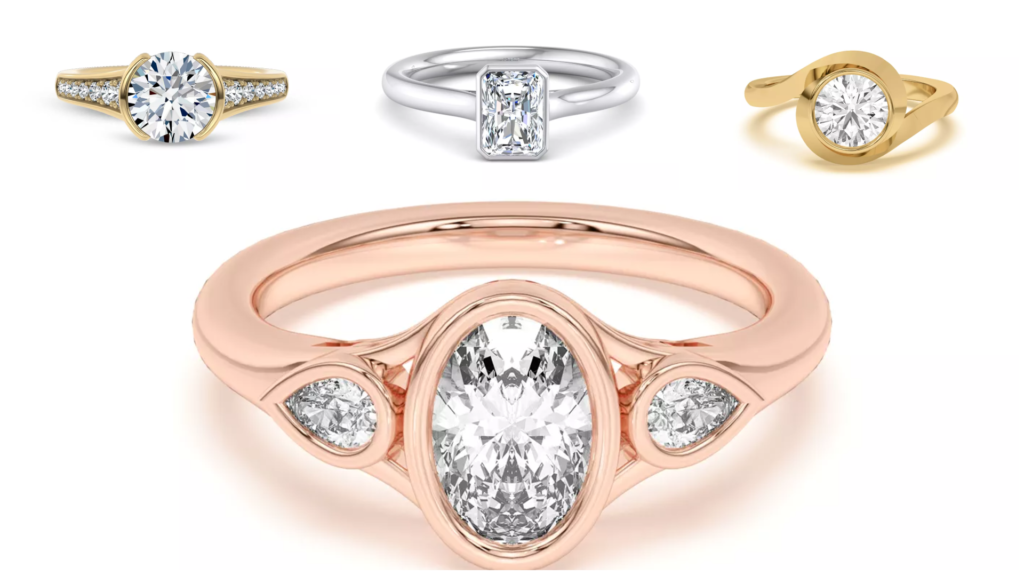 Composite image of bestsellers from Rare Carat, one of the best places to buy custom diamond rings