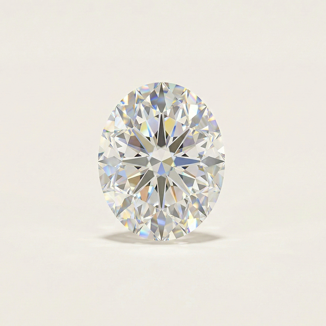 A single lab diamond displayed upright against a light grey background
