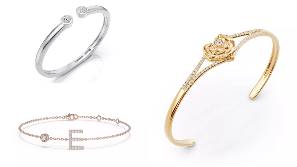 Composite image of bestselling bracelets from Rare Carat, one of the best retailers for diamond lab grown bracelets