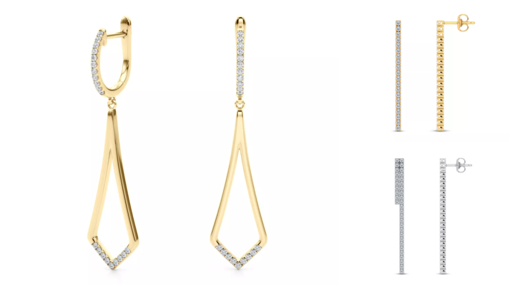 Composite image of bestselling diamond drop earrings from one of the best retailers, Rare Carat