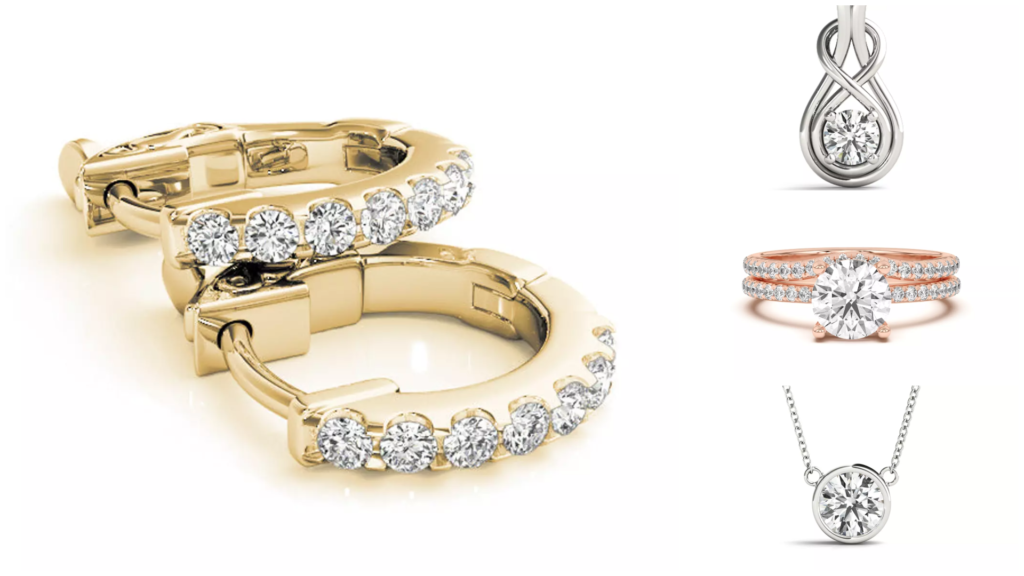 Composite image of bestselling diamond jewelry pieces from Rare Carat