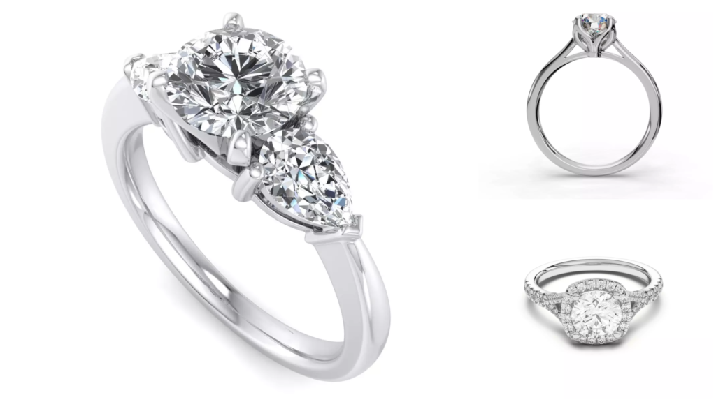 Composite image of white gold diamond rings from Rare Carat, one of the best places to buy diamond rings