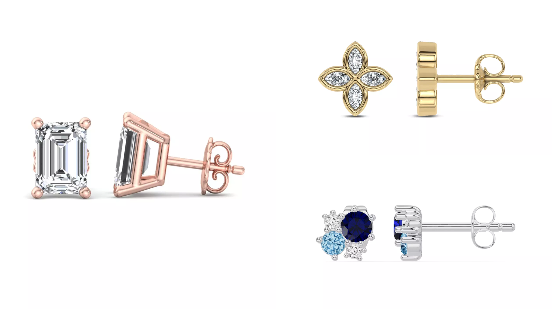 Composite images of bestselling stud diamond earrings from Rare Carat, one of the best places to buy diamond stud earrings