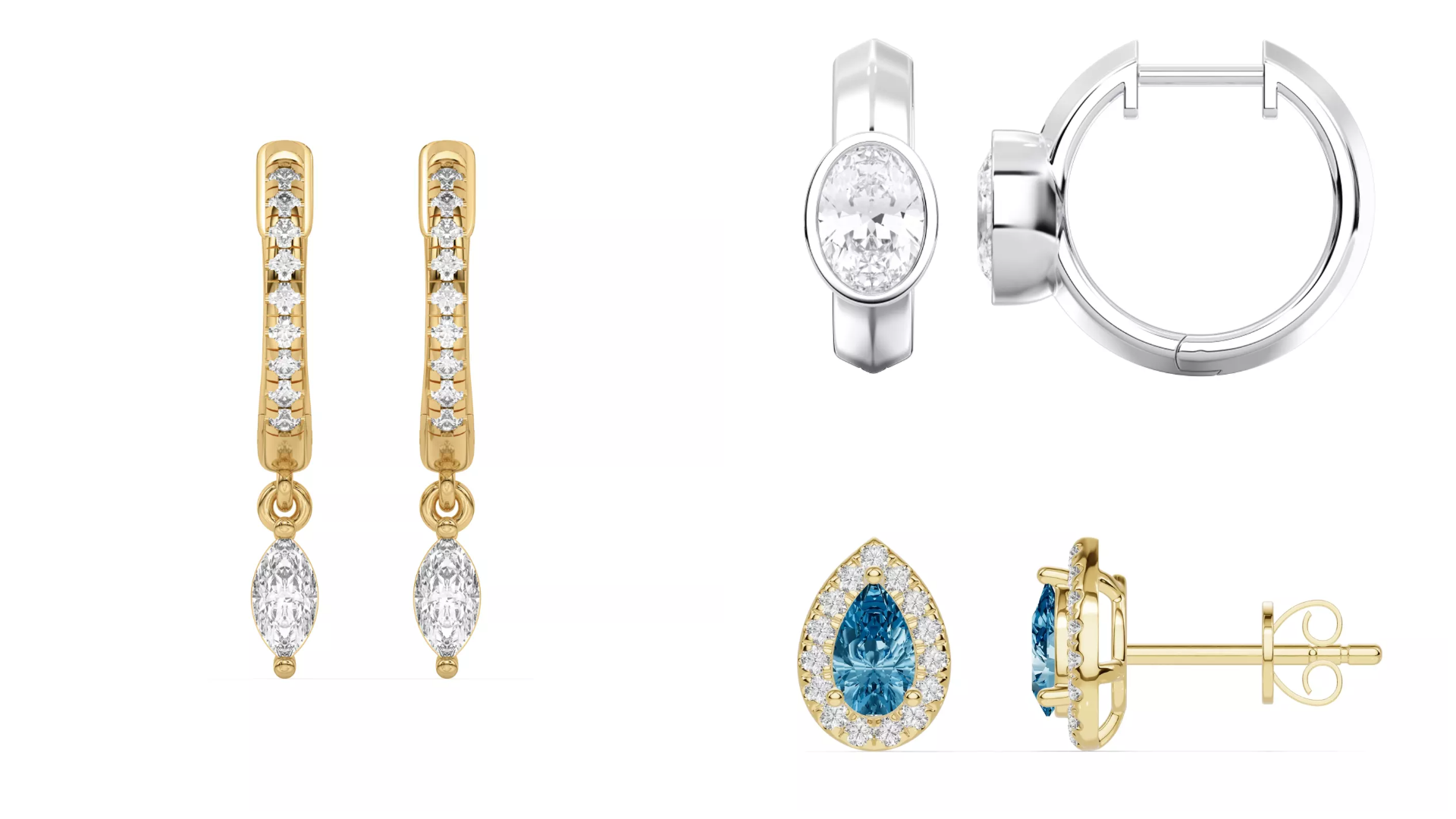 Composite image of different bestselling earring styles from Rare Carat, one of the best places to buy diamond earrings