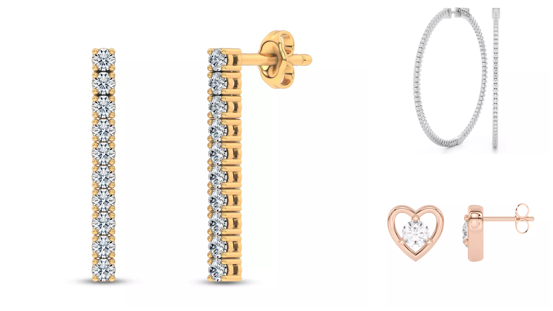 bestsellers displayed on a white background from Rare Carat, best overall pick for the best places to buy natural diamond earrings
